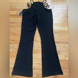Zaful Black Ladder Cutout Waist Textured Bootcut Pants